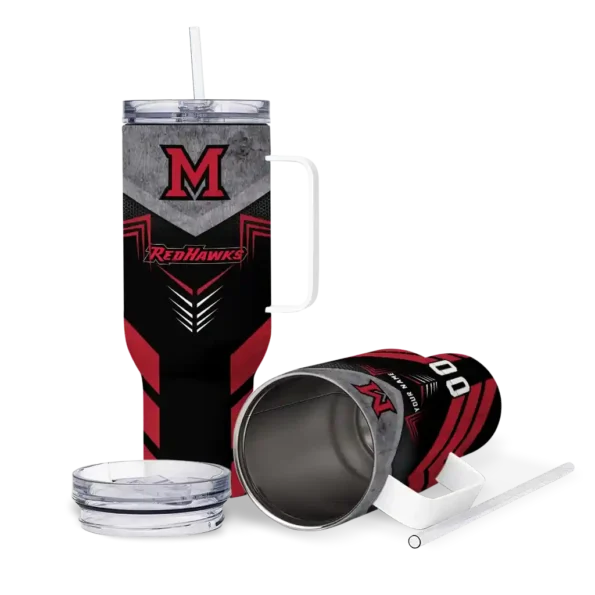 customized miami redhawks arrow armor red black curved tumbler high quality.webp