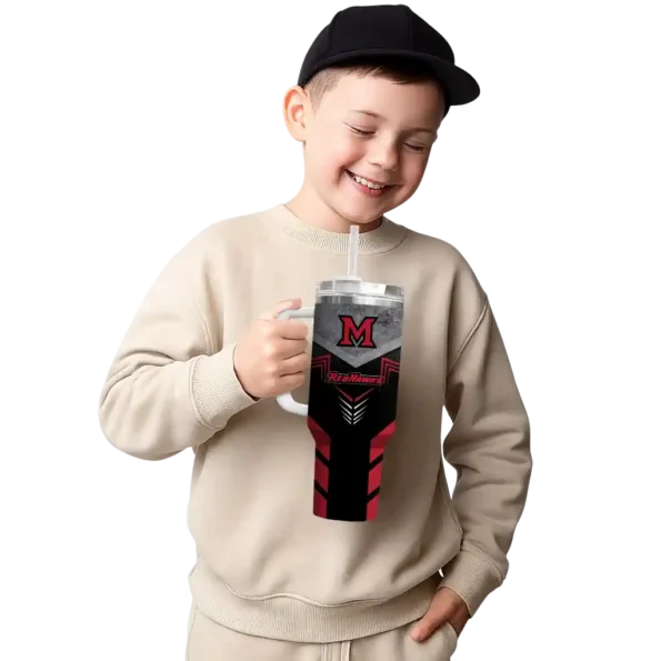 customized miami redhawks arrow armor red black curved tumbler latest model.webp