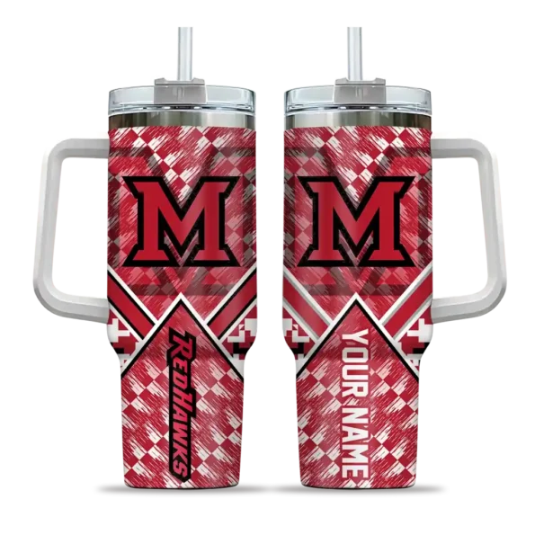 customized miami redhawks chevron angle red curved tumbler best selling.webp