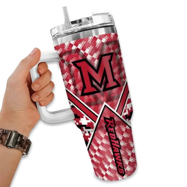 customized miami redhawks chevron angle red curved tumbler fashion forward.webp