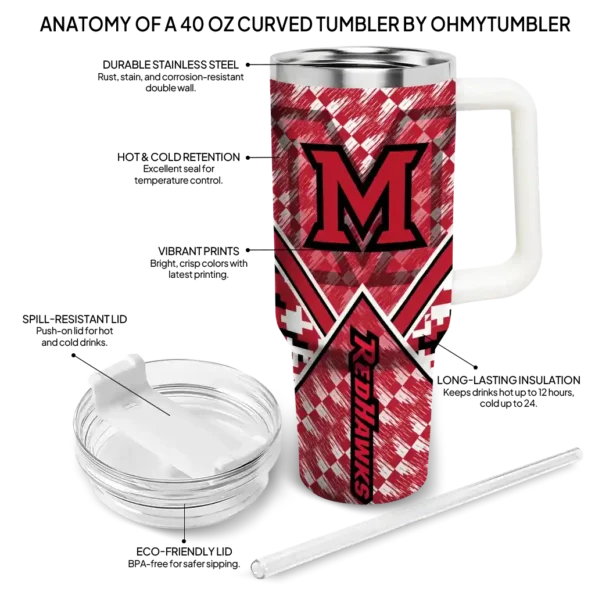 customized miami redhawks chevron angle red curved tumbler new arrival.webp