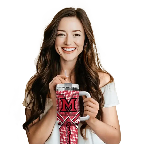 customized miami redhawks chevron angle red curved tumbler premium grade.webp