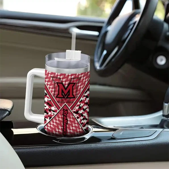 customized miami redhawks chevron angle red curved tumbler trendy.webp