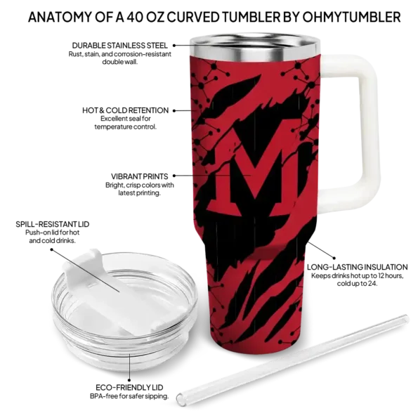 customized miami redhawks claw cut red black curved tumbler new arrival.webp
