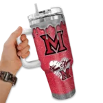 customized miami redhawks heart helmet motif red curved tumbler best selling.webp
