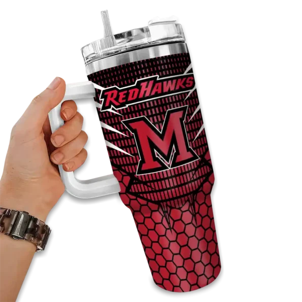 customized miami redhawks hex texture red curved tumbler fashion forward.webp