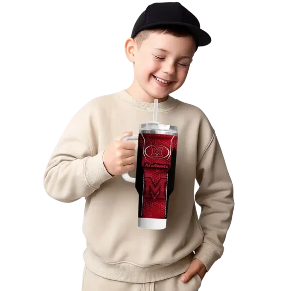 customized miami redhawks hexagon armor red curved tumbler latest model.webp