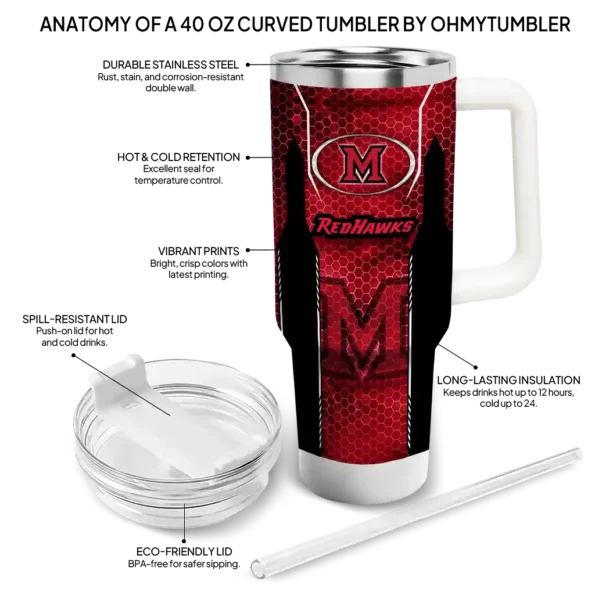 customized miami redhawks hexagon armor red curved tumbler new arrival.webp