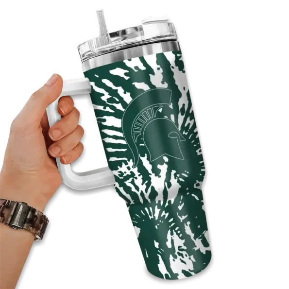 customized michigan state spartans burst swirl green curved tumbler fashion forward.webp