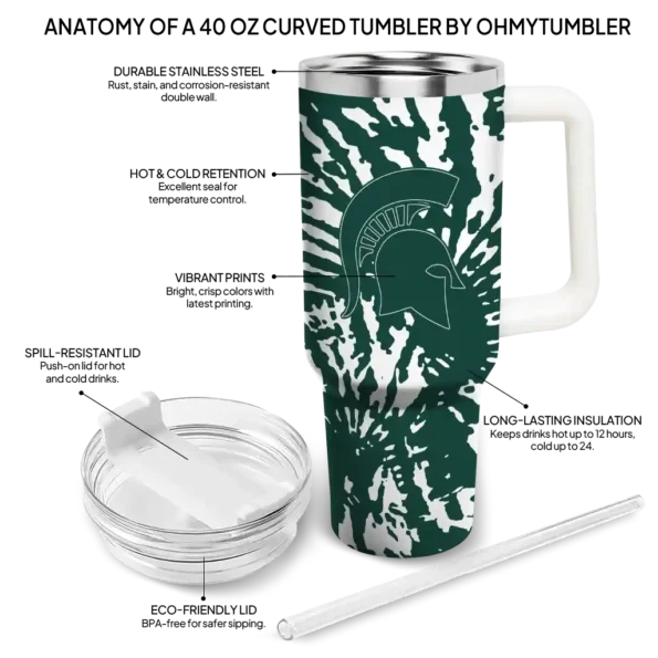 customized michigan state spartans burst swirl green curved tumbler new arrival.webp