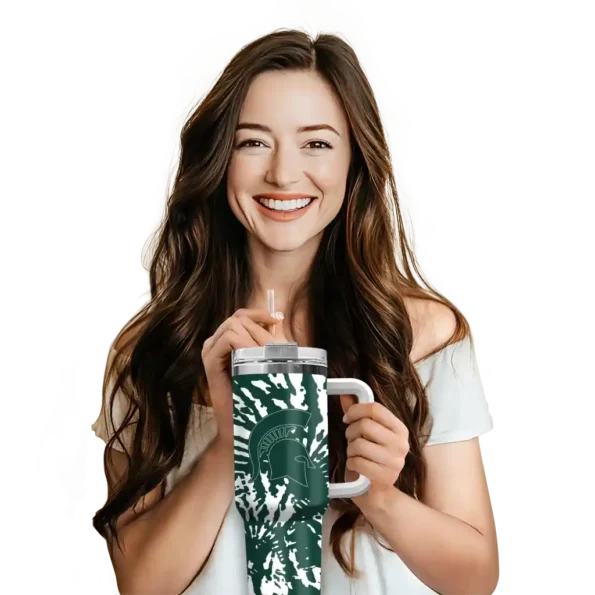 customized michigan state spartans burst swirl green curved tumbler premium grade.webp