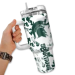 customized michigan state spartans camo mashup green white curved tumbler best selling.webp