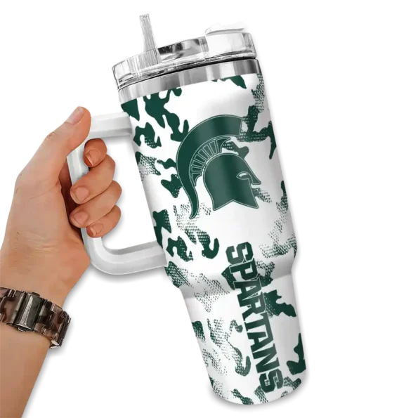 customized michigan state spartans camo mashup green white curved tumbler fashion forward.webp