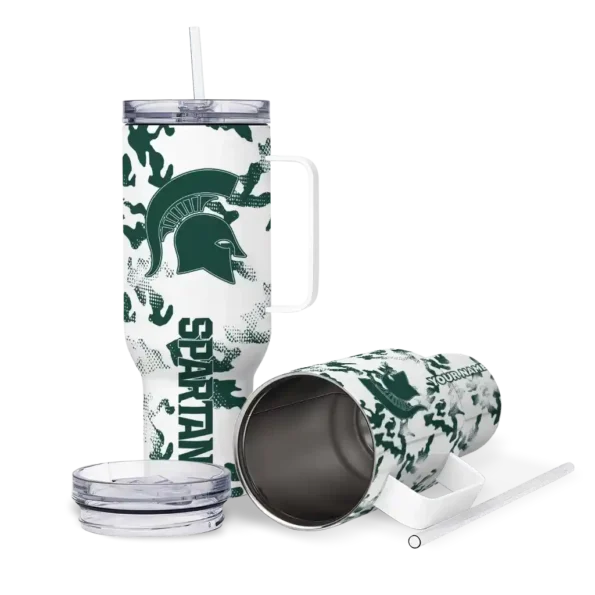 customized michigan state spartans camo mashup green white curved tumbler high quality.webp