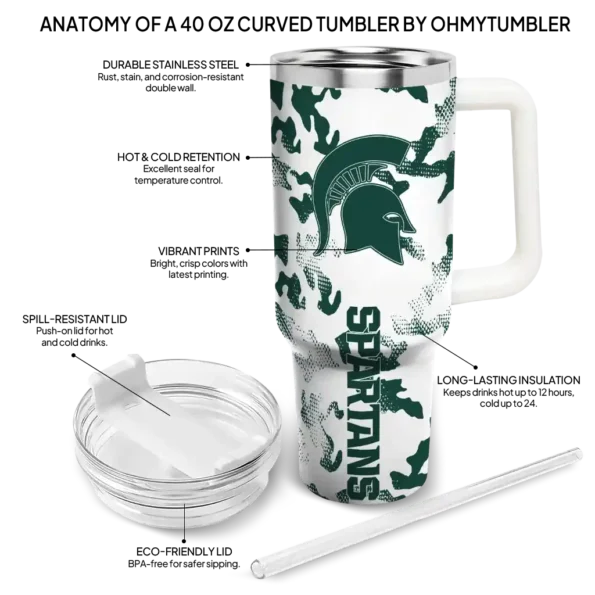 customized michigan state spartans camo mashup green white curved tumbler new arrival.webp