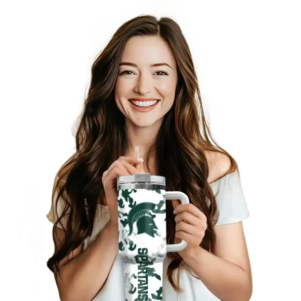 customized michigan state spartans camo mashup green white curved tumbler premium grade.webp