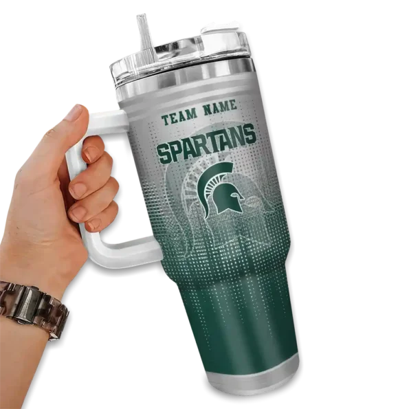 customized michigan state spartans gradient dots green curved tumbler fashion forward.webp
