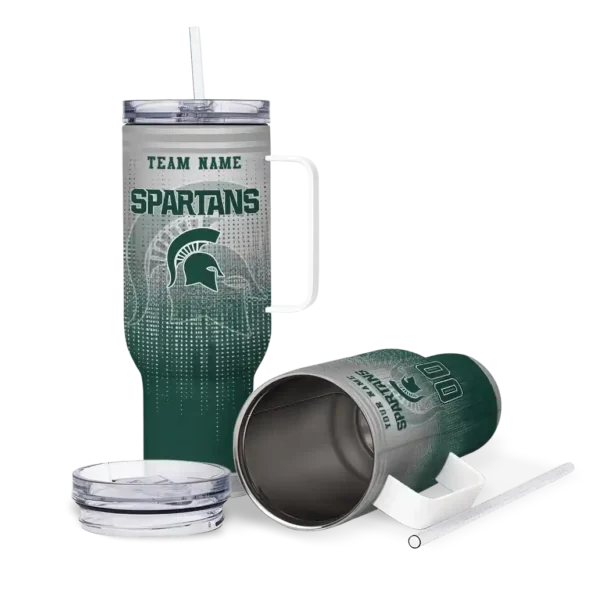 customized michigan state spartans gradient dots green curved tumbler high quality.webp