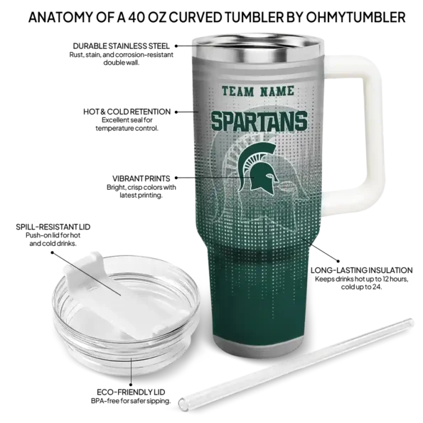 customized michigan state spartans gradient dots green curved tumbler new arrival.webp