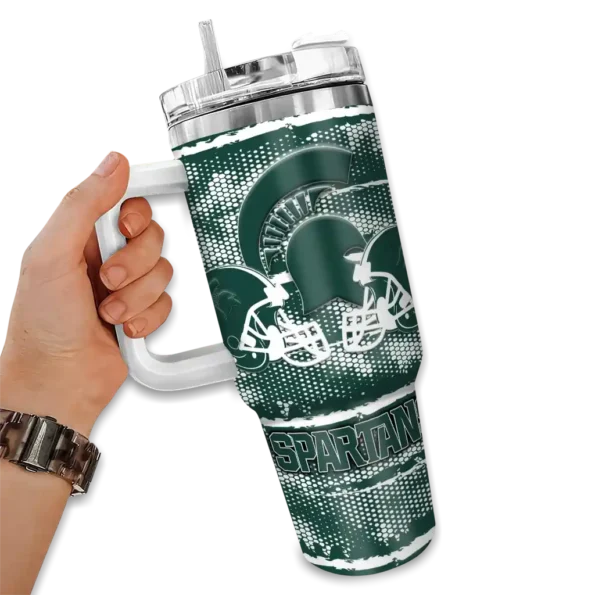customized michigan state spartans honey streaks green curved tumbler fashion forward.webp