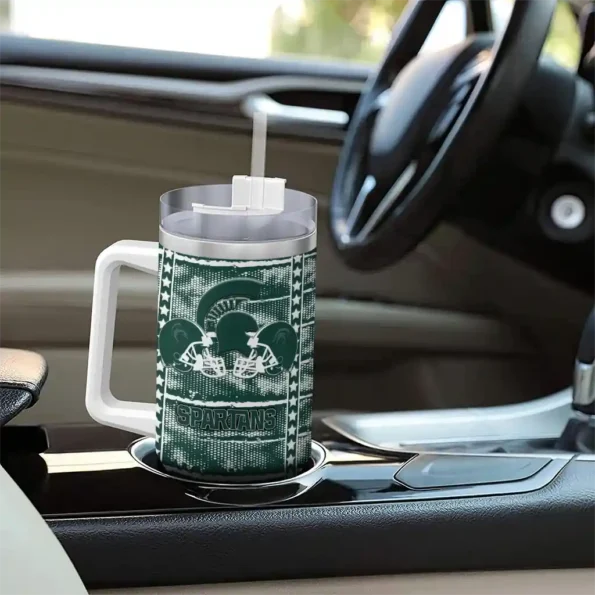 customized michigan state spartans honey streaks green curved tumbler trendy.webp