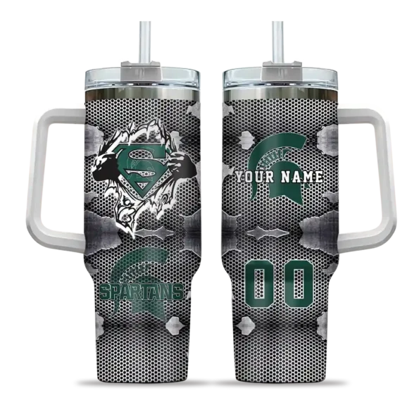 customized michigan state spartans superman shield green gray curved tumbler best selling.webp