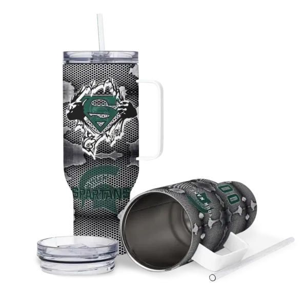 customized michigan state spartans superman shield green gray curved tumbler high quality.webp