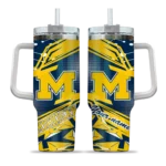 customized michigan wolverines abstract paths blue curved tumbler best selling.webp