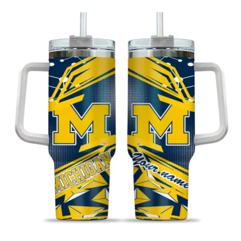 customized michigan wolverines abstract paths blue curved tumbler best selling.webp