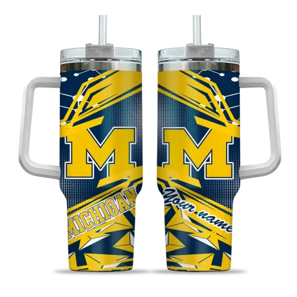 customized michigan wolverines abstract paths blue curved tumbler best selling.webp