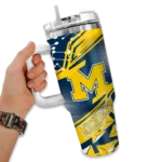 customized michigan wolverines abstract paths blue curved tumbler best selling.webp