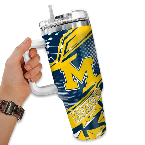 customized michigan wolverines abstract paths blue curved tumbler fashion forward.webp