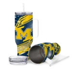 customized michigan wolverines abstract paths blue curved tumbler best selling.webp