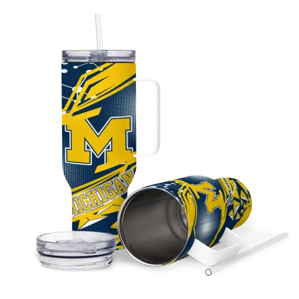 customized michigan wolverines abstract paths blue curved tumbler high quality.webp
