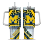 customized michigan wolverines arrow burst blue curved tumbler best selling.webp