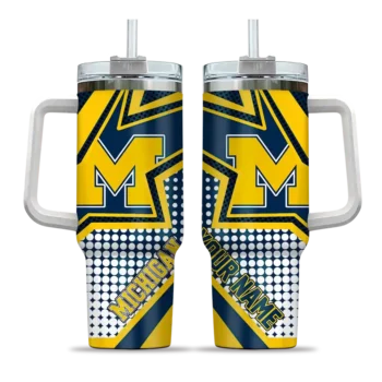 customized michigan wolverines arrow burst blue curved tumbler best selling.webp