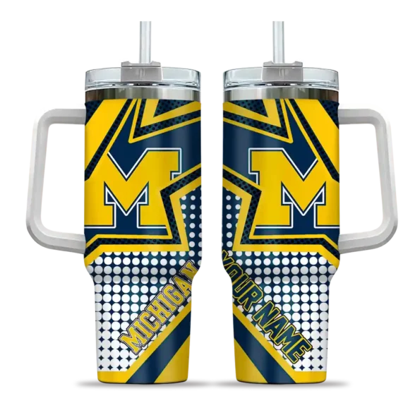 customized michigan wolverines arrow burst blue curved tumbler best selling.webp