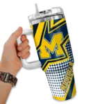 customized michigan wolverines arrow burst blue curved tumbler best selling.webp