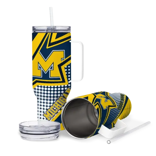 customized michigan wolverines arrow burst blue curved tumbler high quality.webp