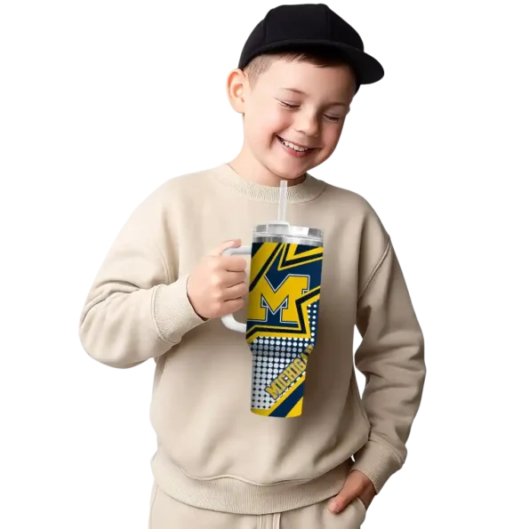 customized michigan wolverines arrow burst blue curved tumbler latest model.webp