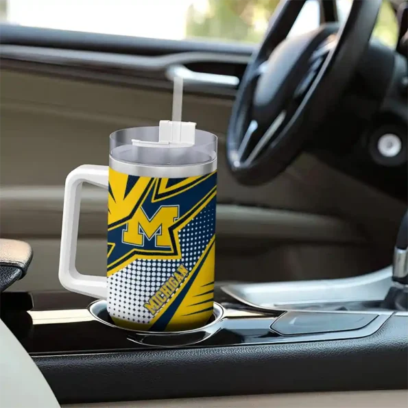 customized michigan wolverines arrow burst blue curved tumbler trendy.webp