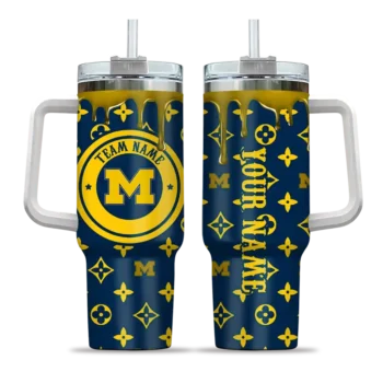 customized michigan wolverines bullseye drips blue curved tumbler best selling.webp