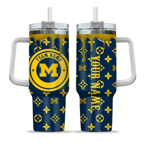 customized michigan wolverines bullseye drips blue curved tumbler best selling.webp