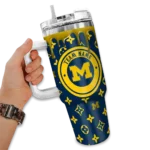 customized michigan wolverines bullseye drips blue curved tumbler best selling.webp