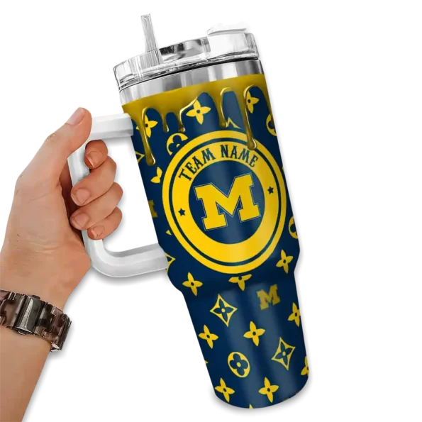 customized michigan wolverines bullseye drips blue curved tumbler fashion forward.webp