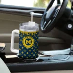 customized michigan wolverines bullseye drips blue curved tumbler best selling.webp