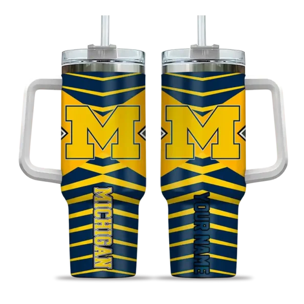 customized michigan wolverines chevron layers blue curved tumbler best selling.webp