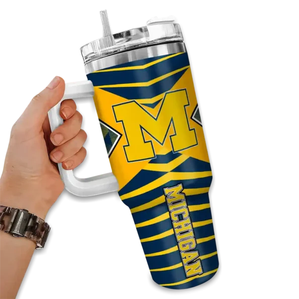 customized michigan wolverines chevron layers blue curved tumbler fashion forward.webp