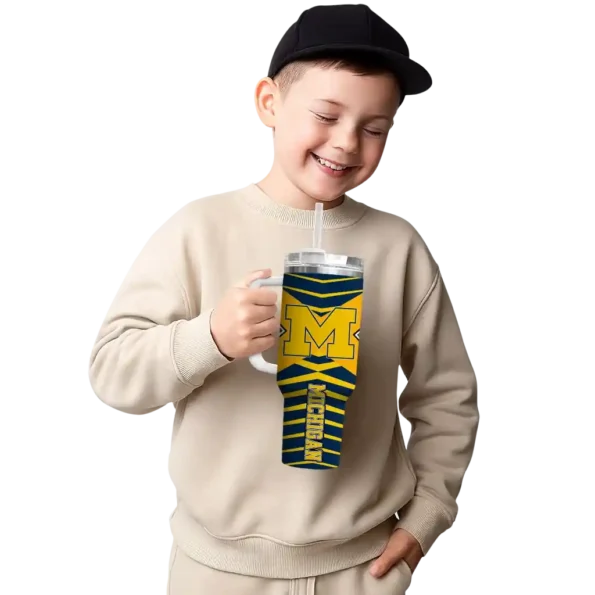 customized michigan wolverines chevron layers blue curved tumbler latest model.webp