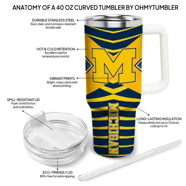customized michigan wolverines chevron layers blue curved tumbler new arrival.webp
